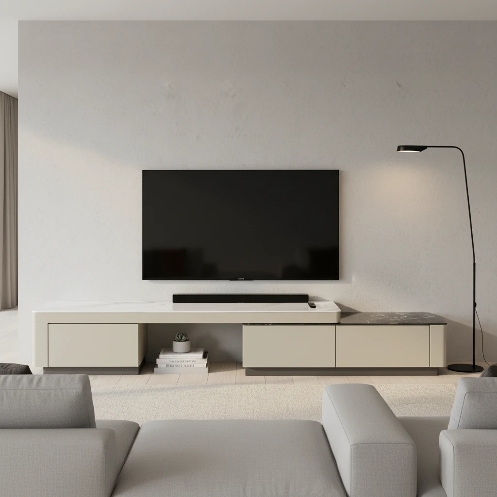 Radian extendable TV Unit in artificial marble finish