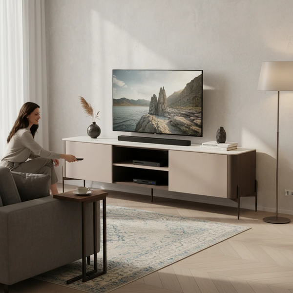 Bronte TV Stand in Grey – front product view