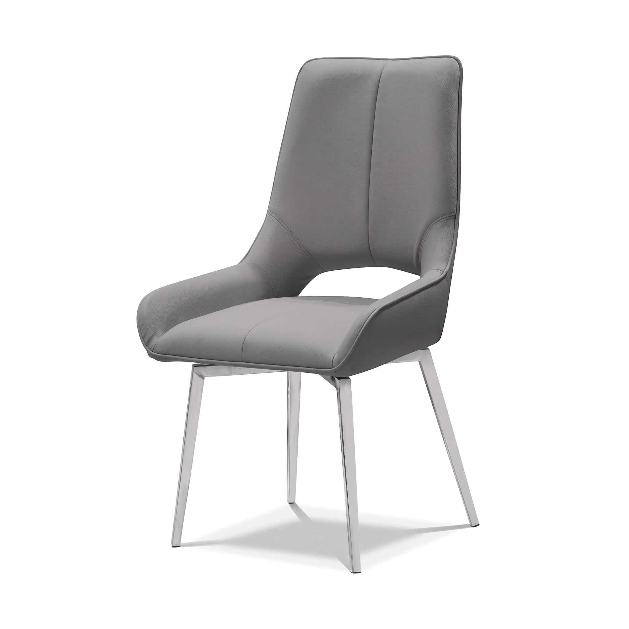 Alonzo Dining Room Chair with modern grey upholstered seat and backrest, supported by sleek chrome-finished metal legs.
