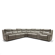 Gray leather Ambassador Electric Motion Lounge Suite, an L-shaped reclining sectional sofa with convenient cup holders.