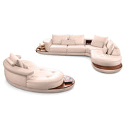 Modern beige leather Arizona Lounge Suite, right arm facing sectional sofa with a separate chaise lounge, shown in a studio