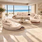 Arizona Lounge Suite Beige - Right Arm Facing in soft ivory leather with plush cushions and wood accents.