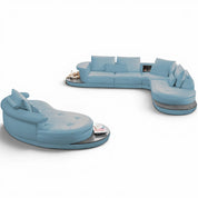 Arizona MK2 blue lounge suite in light blue upholstery with a curved right-arm sectional.