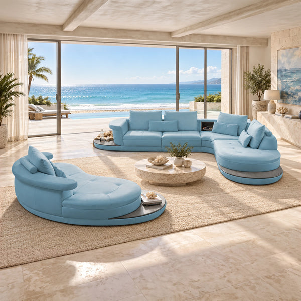 Arizona MK2 Grey Wood Blue Lounge Suite - right arm facing with light blue upholstery for modern coastal living