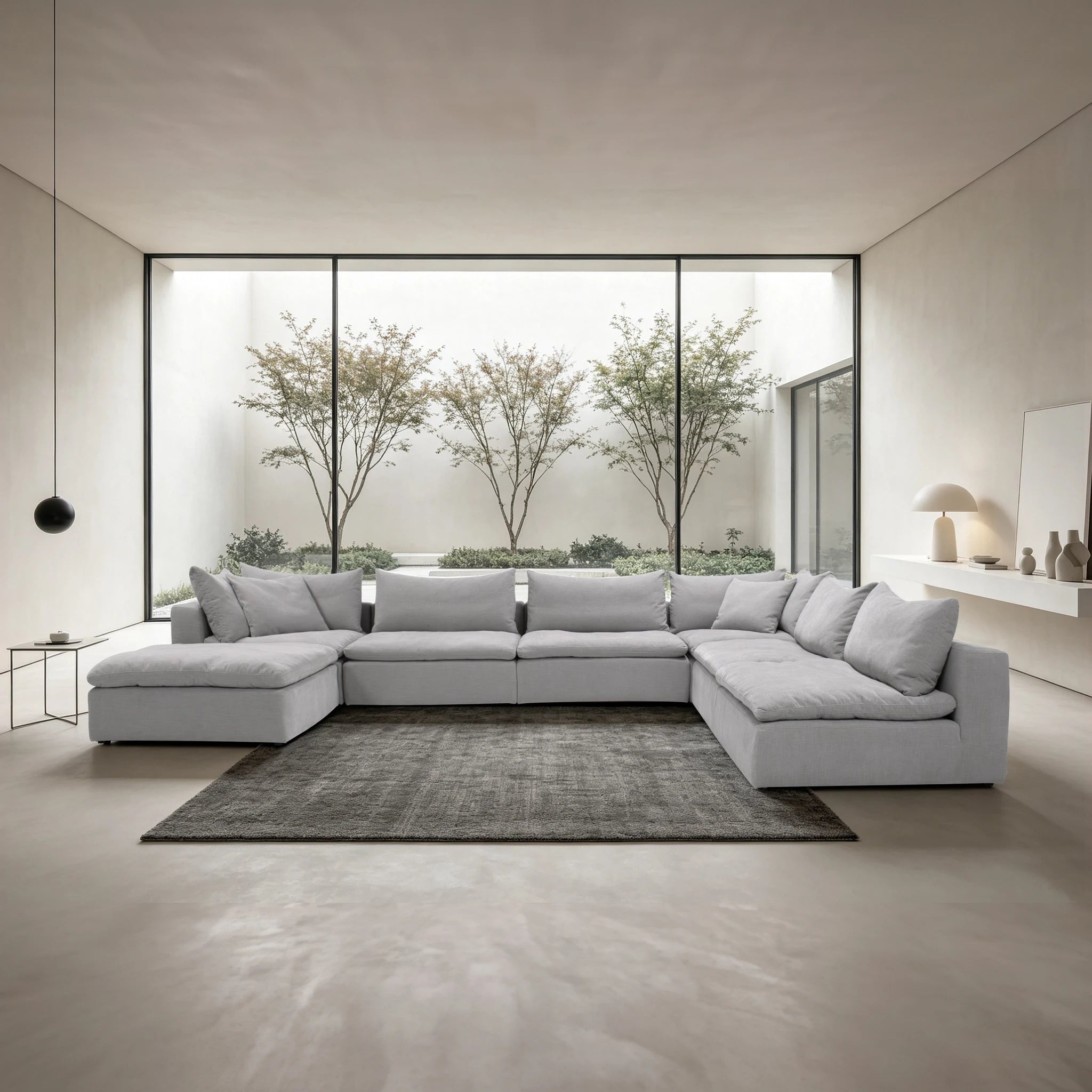 Bel Air Corner Lounge Suite in light gray fabric, expansive sectional with chaise for contemporary living rooms.