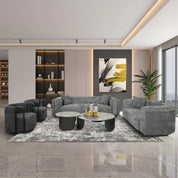 Brittany Coffee Table 2 Piece Set in dark gray with white marble tops for a modern living room, two round tables included.