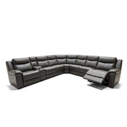 Dark grey leather Ambassador Electric Motion Lounge Suite sectional sofa with cup holders and an extended recliner.