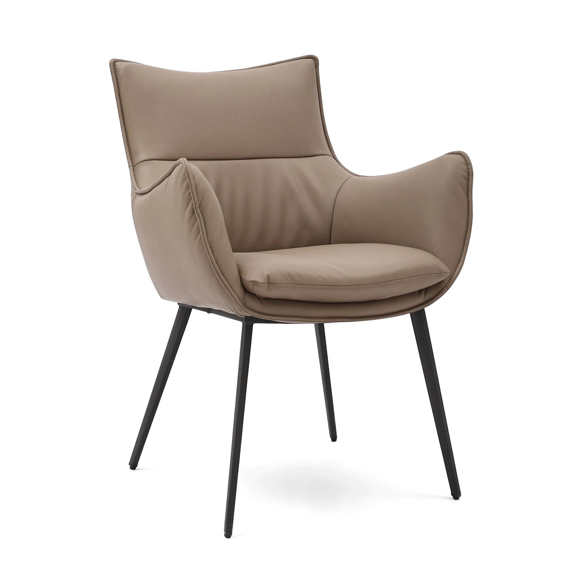 Dijon Dining Room Chair in beige upholstered faux leather with sleek black metal legs, viewed from a slight angle.