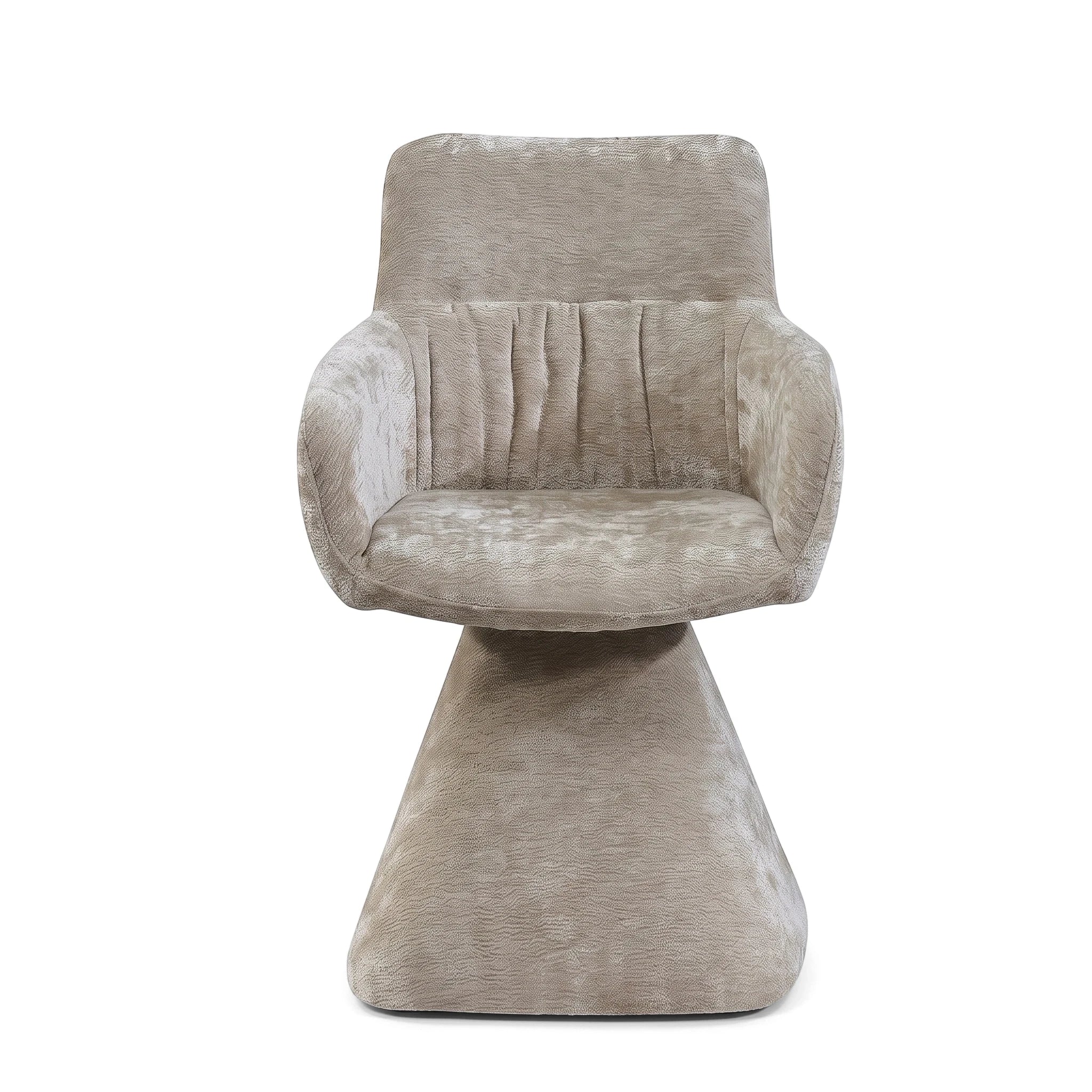 Light beige textured fabric Dover Dining Chair with a swivel base, shown from a front view in a studio setting.