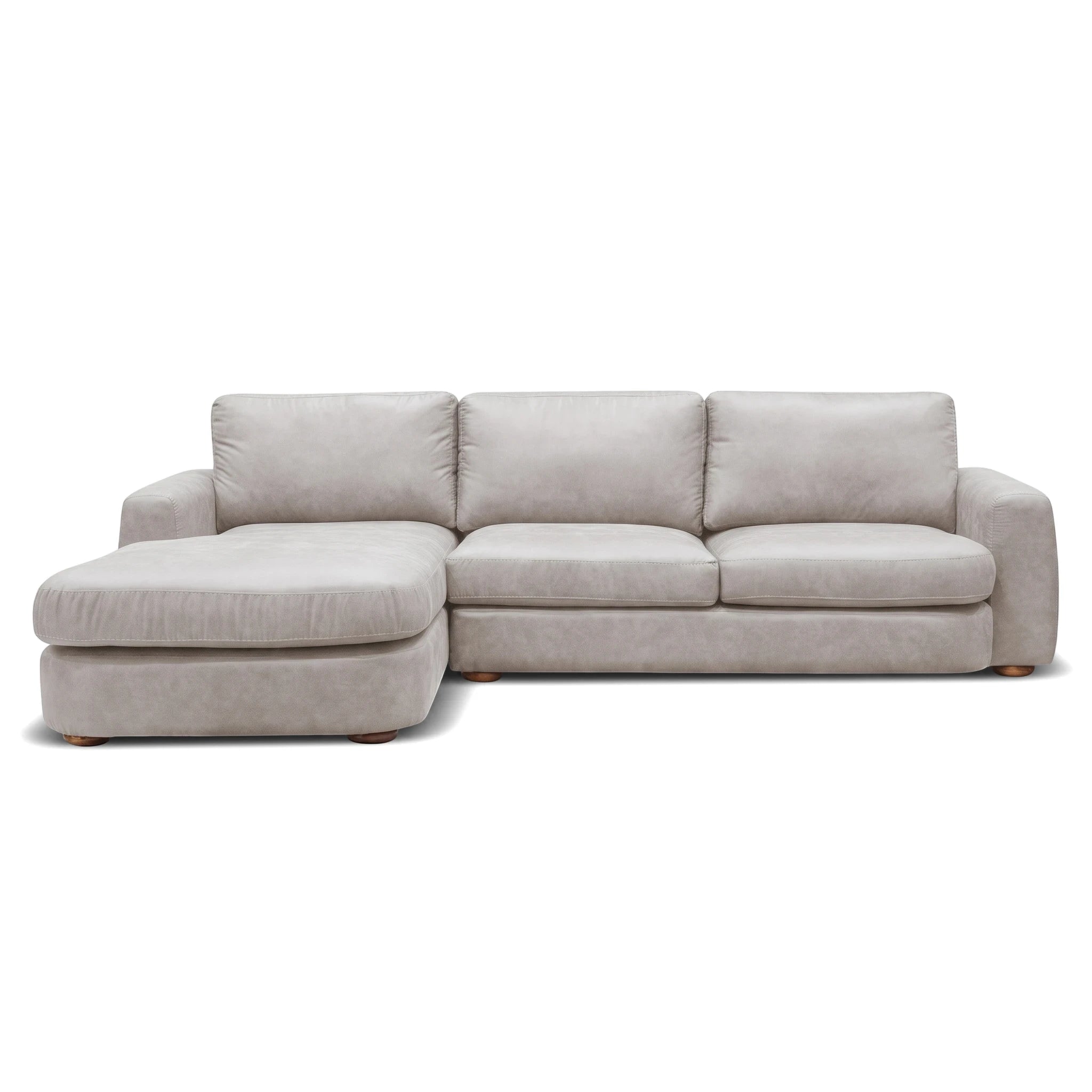 Light grey modern Hickory L-Shape Lounge Suite with a chaise on the left, shown from a front-facing perspective.