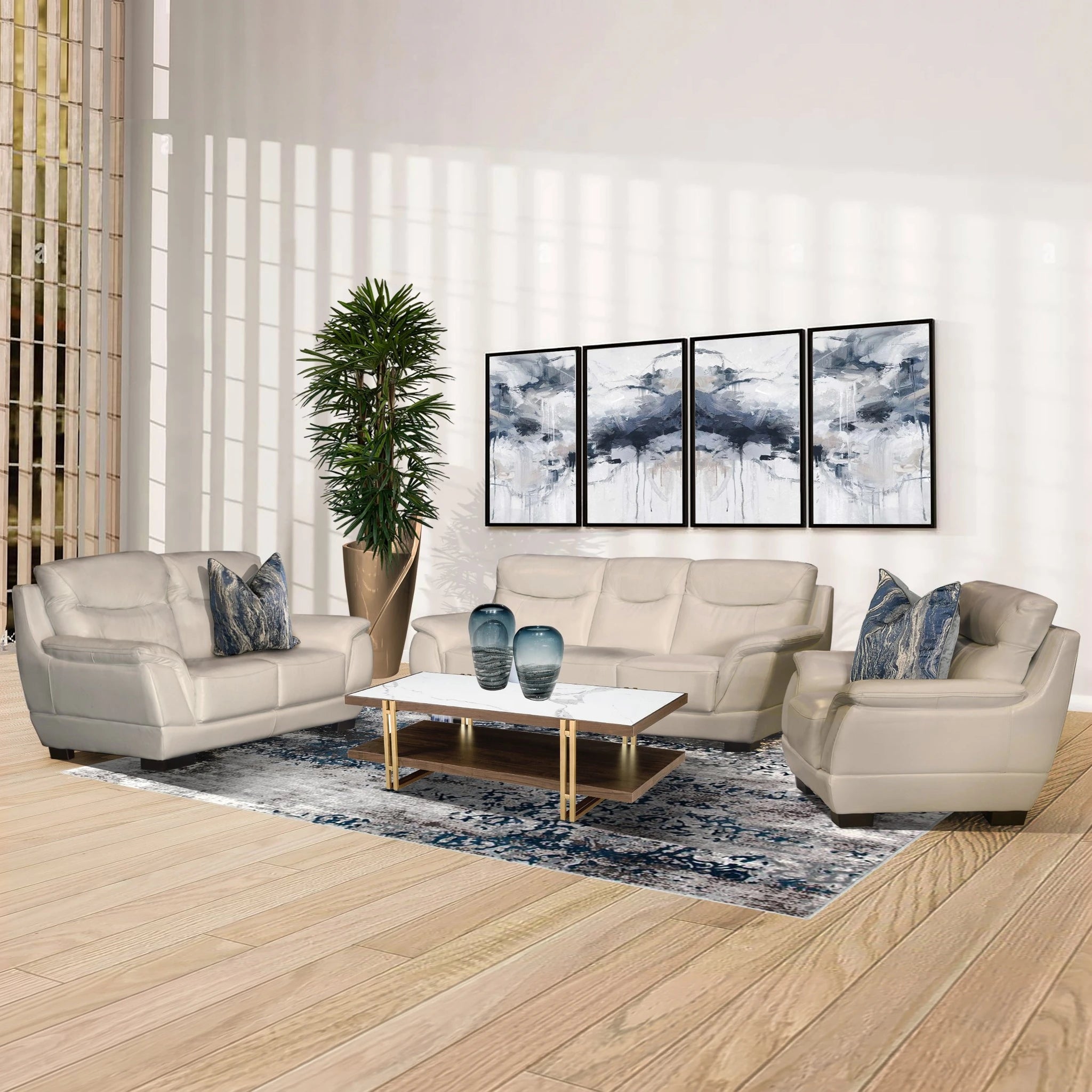Lexington MK2 Lounge Suite in beige leather, shown as a multi-seat sectional with matching throw pillows in a modern living