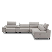 Liberty 3 Power Recliner Lounge Suite in light grey leather, featuring an L-shaped design and integrated cup holders.