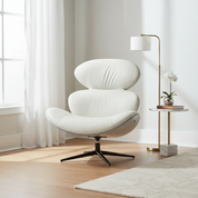 Loretto Swivel Chair in white upholstery with curved back and seat for modern lounge seating.