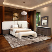 Luciana Dressing Table in black-brown with ribbed texture, showcased in a modern bedroom setup.