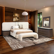 Luciana Mirror for Dressing Table in brown finish, rectangular framed mirror with grooved border for a modern bedroom.