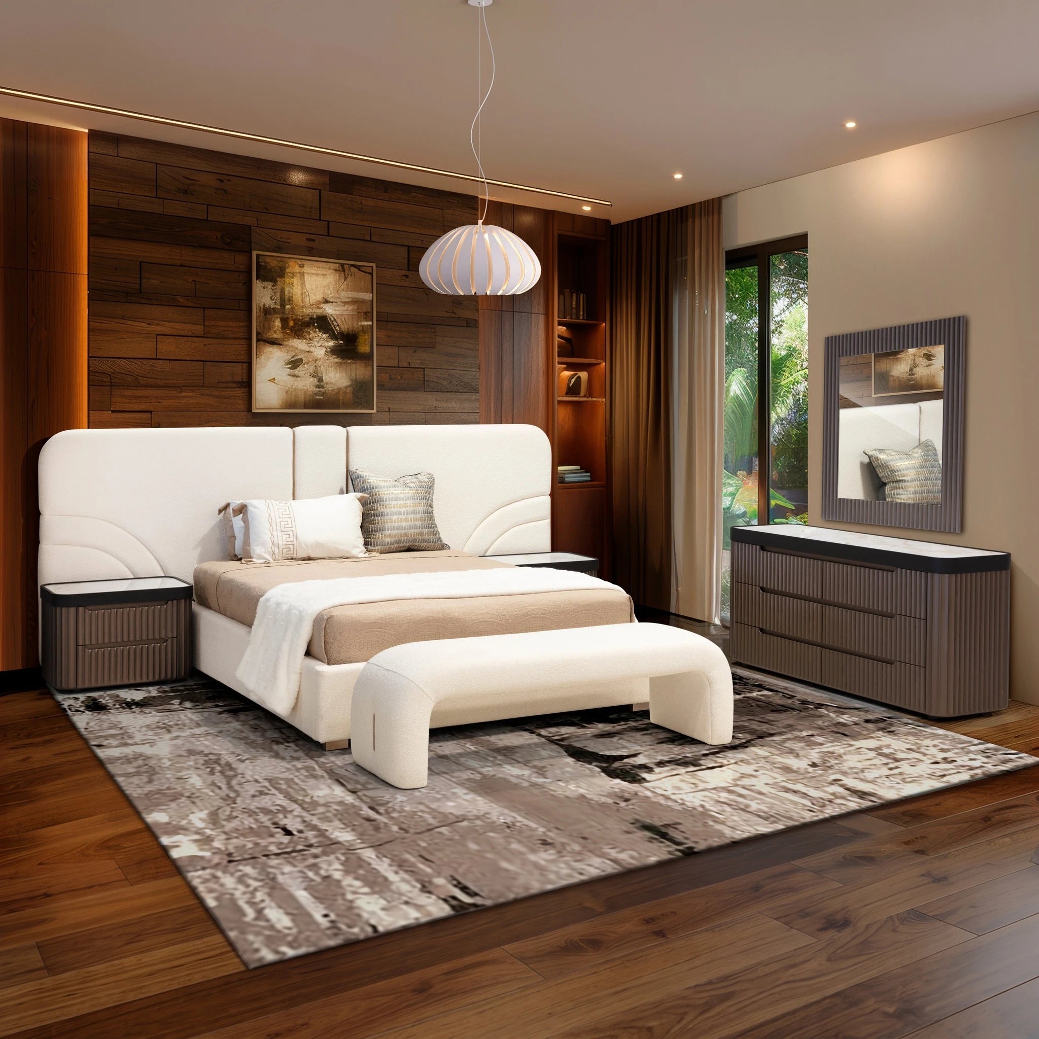 Luciana Mirror for Dressing Table in brown finish, rectangular framed mirror with grooved border for a modern bedroom.