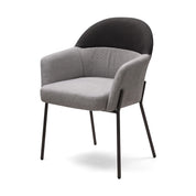 Gray fabric Marseille Dining Room Chair with black backrest and slender black metal legs, presented from a front-right view.