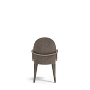 Montpellier dining chair in dark wood with a curved back and tapered legs, viewed from the rear.