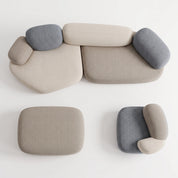 Pebble Lounge Suite + Ottoman 4 piece in beige-grey fabric, modular seats with rounded cushions, top view.