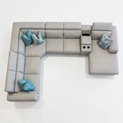 Perissa Corner Lounge Suite Grey 5Pc sectional sofa set, top view with chaise and built-in cup holders.