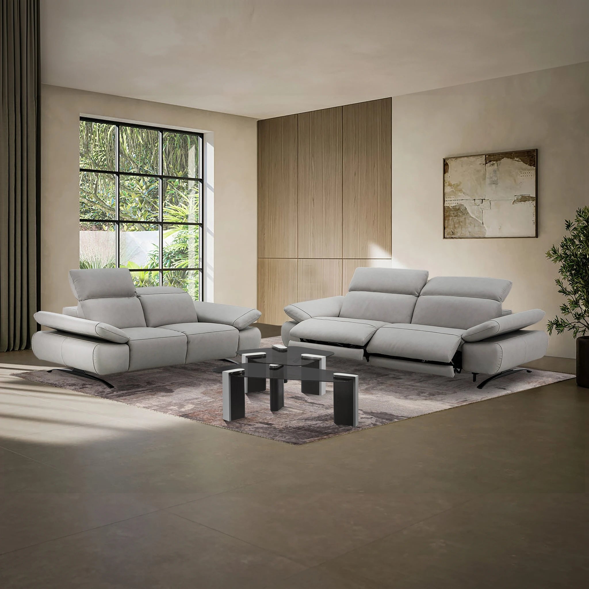 Richmond 4 Power Recliner Lounge Suite in light gray upholstery with four powered reclining seats and a modern, comfortable