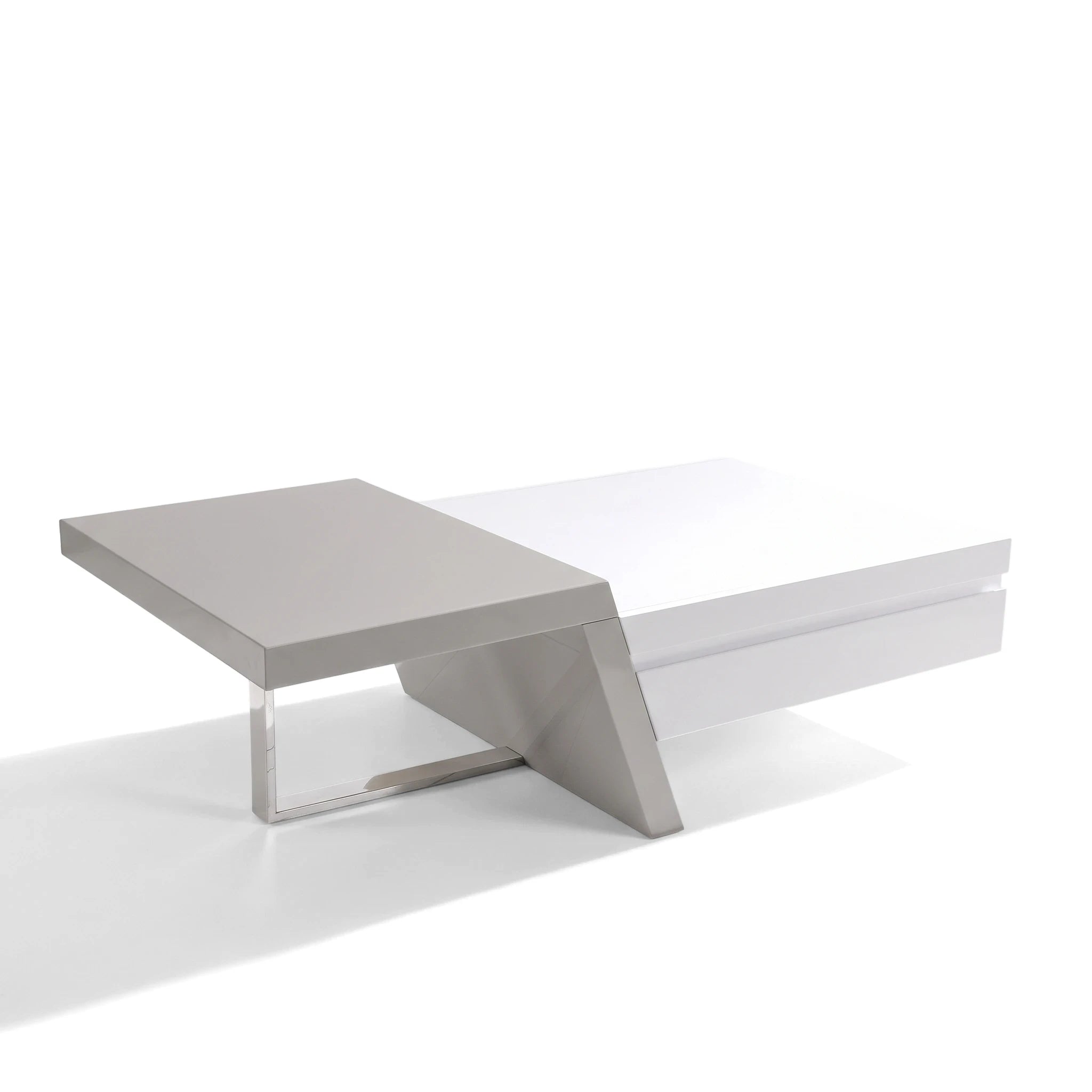 Modern Saigon MK2 coffee table in white and grey, featuring a unique, two-tiered design with a transparent base.
