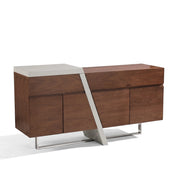 Modern Saigon MK2 sideboard in walnut and grey with an angled design and metallic base, providing ample storage.