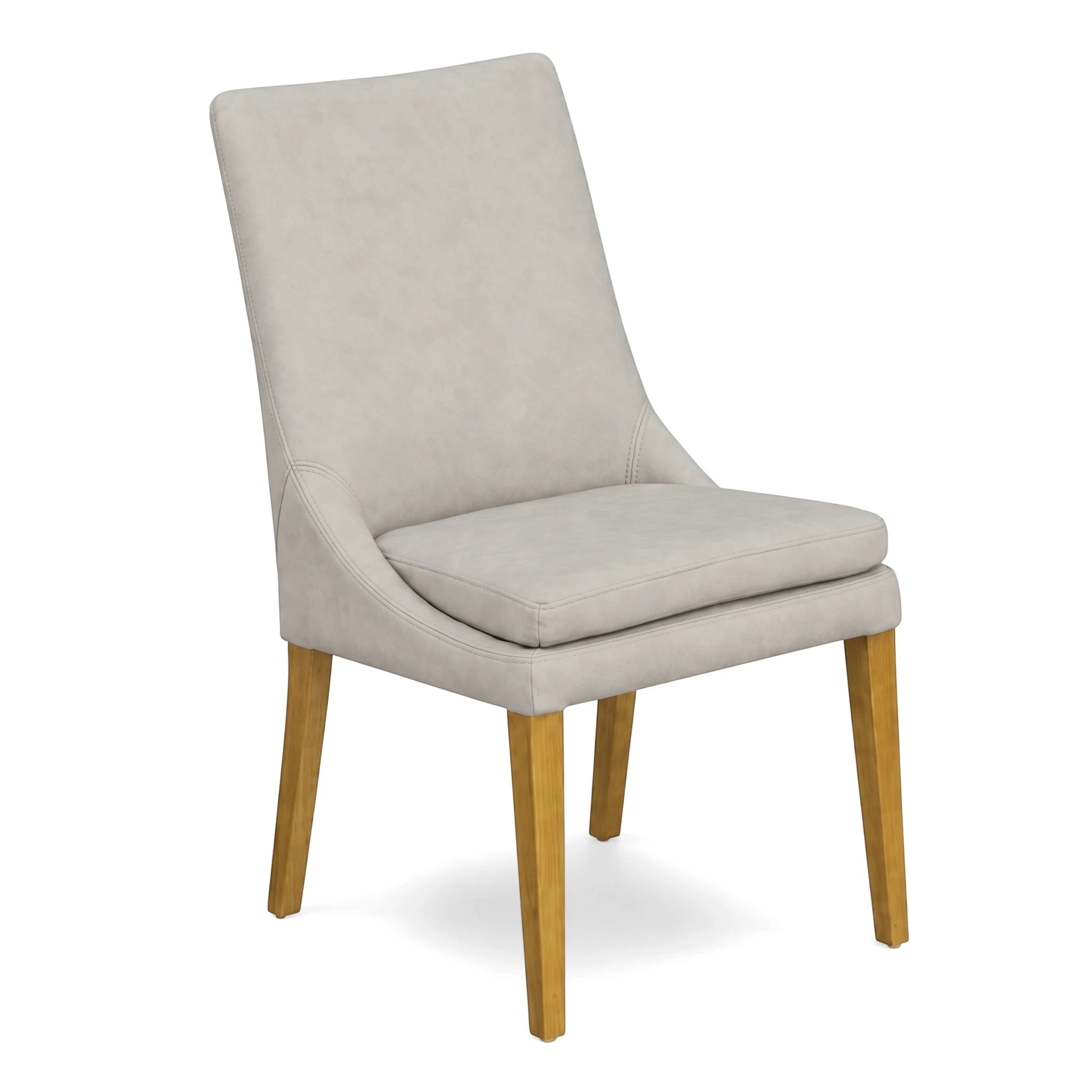 Light grey upholstered Sardinia Dining Side Chair with natural wooden legs, viewed from a slight angle.