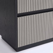 Sen dressing table and mirror, mineral 140cm, close-up of ribbed light grey drawer front with black frame