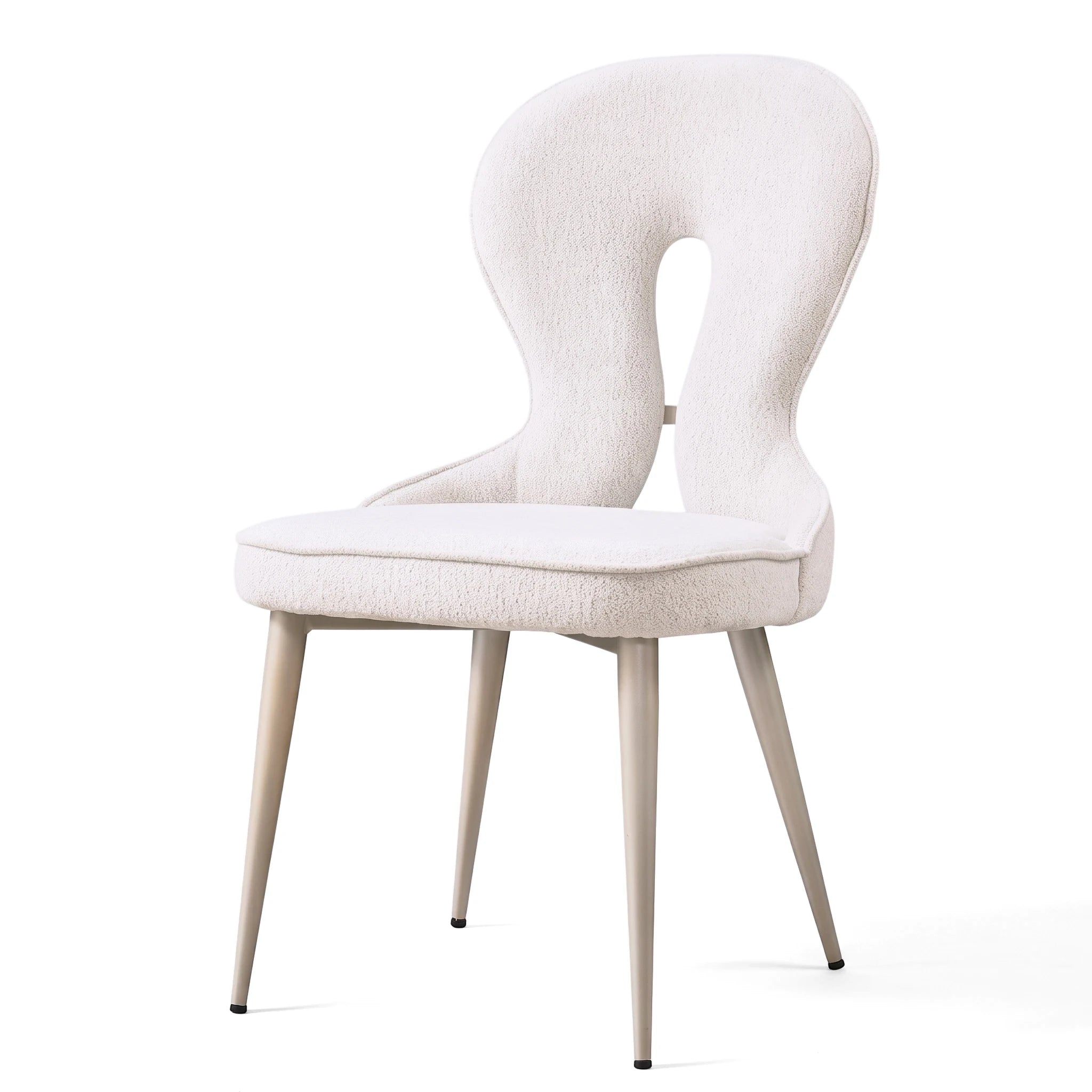 Modern Shimmer Dining Room Chair with a unique wavy backrest, upholstered in textured cream fabric, featuring slender light
