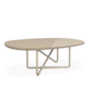 Shimmer Dining Room Table with an oval shimmering top and a contemporary abstract metal base. Modern design furniture.