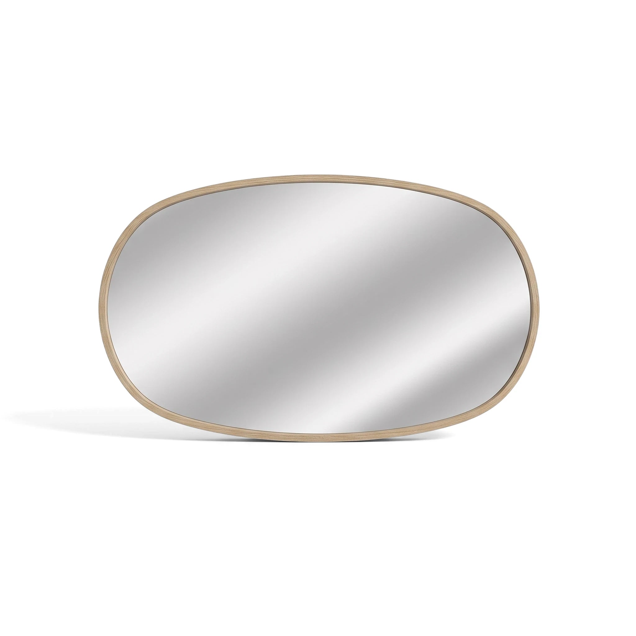 Shimmer Mirror For Sideboard, featuring an oval shape and a light wooden frame, displayed front-on.