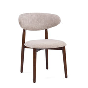 Stirling Dining Room Chair with beige woven fabric upholstery and dark brown wooden legs, presented in a mid-century modern